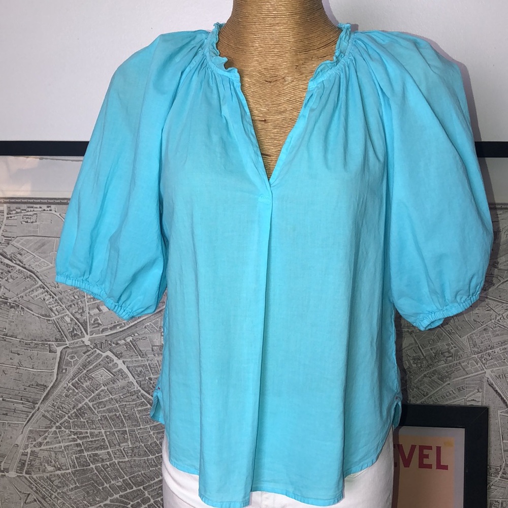 XIRENA blue turquoise Women's Blue Puff Sleeve Top Size XS